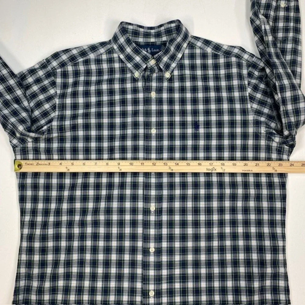 Ralph Lauren Mens Classic Fit Plaid Button Down Shirt Navy Blue Green Large L - Picture 5 of 10